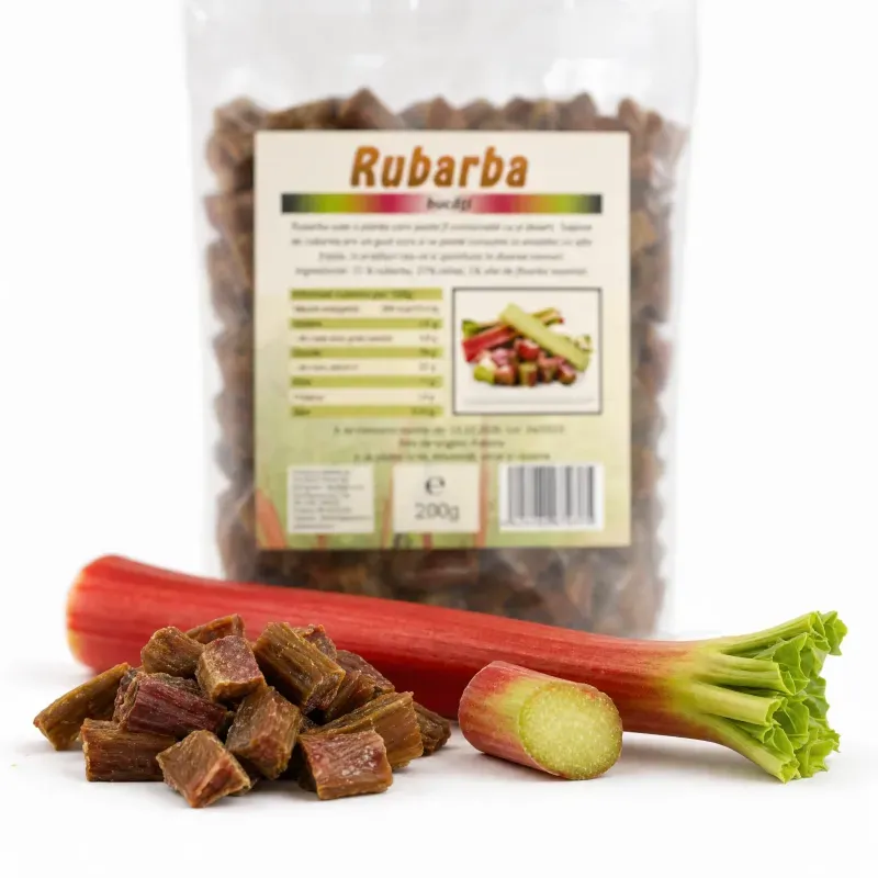 Market - Bacanie - Chipsuri si snacksuri - Fructe uscate - Rubarba zaharisita, 200g - Infinity.ro