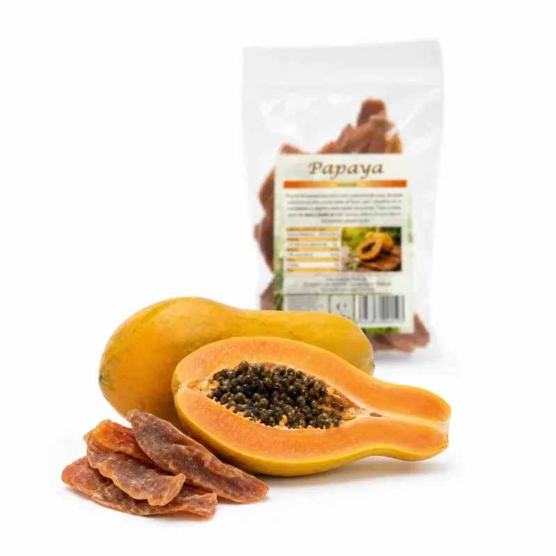 Market - Bacanie - Chipsuri si snacksuri - Fructe uscate - Papaya bucati uscate, fara zahar adaugat, 150g - Infinity.ro