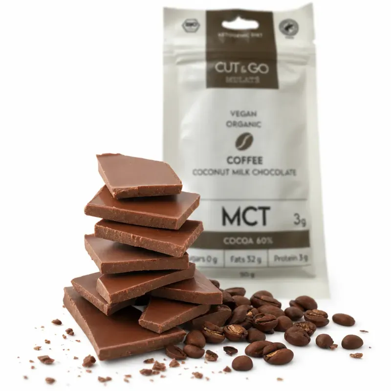 Market - Bacanie - Produse dietetice si naturiste - Ciocolata Cut&go BIO cu lapte, MCT si cafea, Mulate, fara zahar, 50g - Infinity.ro