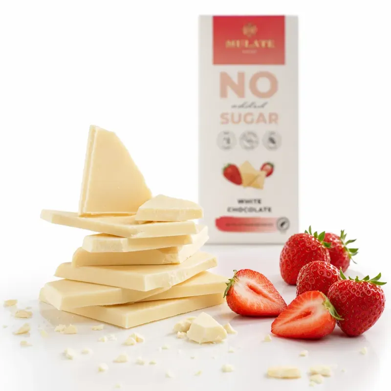 Market - Bacanie - Produse dietetice si naturiste - Ciocolata alba cu capsuni, Mulate, fara zahar, 90g - Infinity.ro