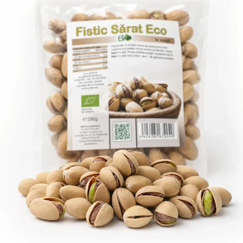Market - Bacanie - Chipsuri si snacksuri - Alune, fistic si mixuri - Fistic Premium copt si sarat in coaja, BIO, 250g - Infinity.ro