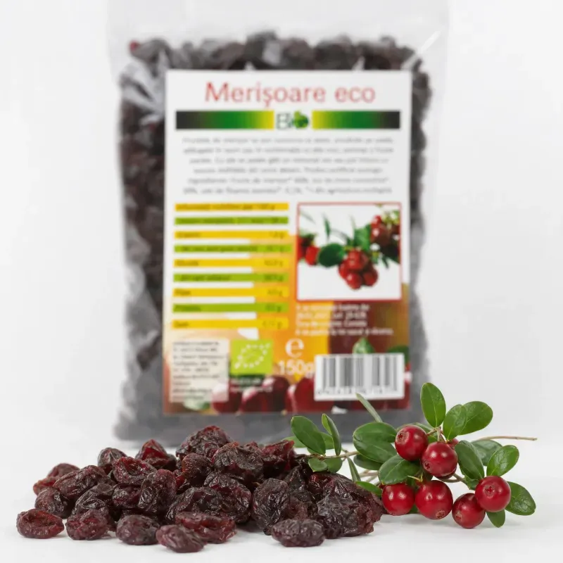 Market - Bacanie - Chipsuri si snacksuri - Fructe uscate - Merisoare uscate indulcite cu suc de mere BIO, 150g - Infinity.ro