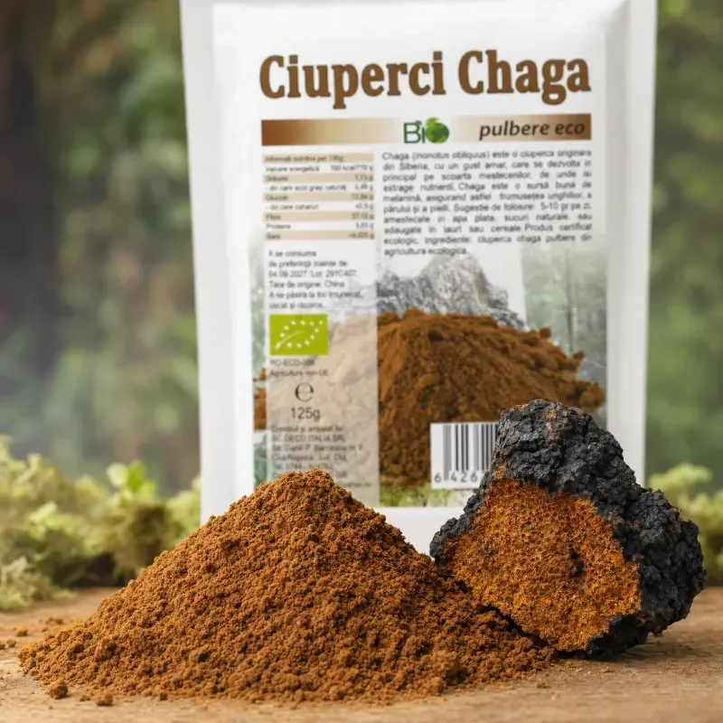 Ingrijire personala si Cosmetice - Sanatate si wellness - Suplimente alimentare - Alte suplimente alimentare - Ciuperci Chaga pulbere, BIO, 125g - Infinity.ro