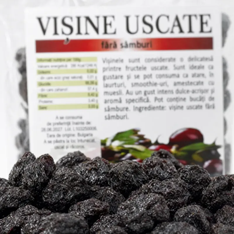 Market - Bacanie - Chipsuri si snacksuri - Fructe uscate - Visine uscate fara samburi, fara zahar adaugat, 200g - Infinity.ro