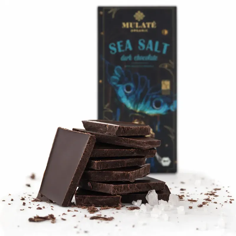 Market - Bacanie - Dulciuri - Ciocolata - Ciocolata neagra BIO cu sare de mare, Mulate, 80g - Infinity.ro