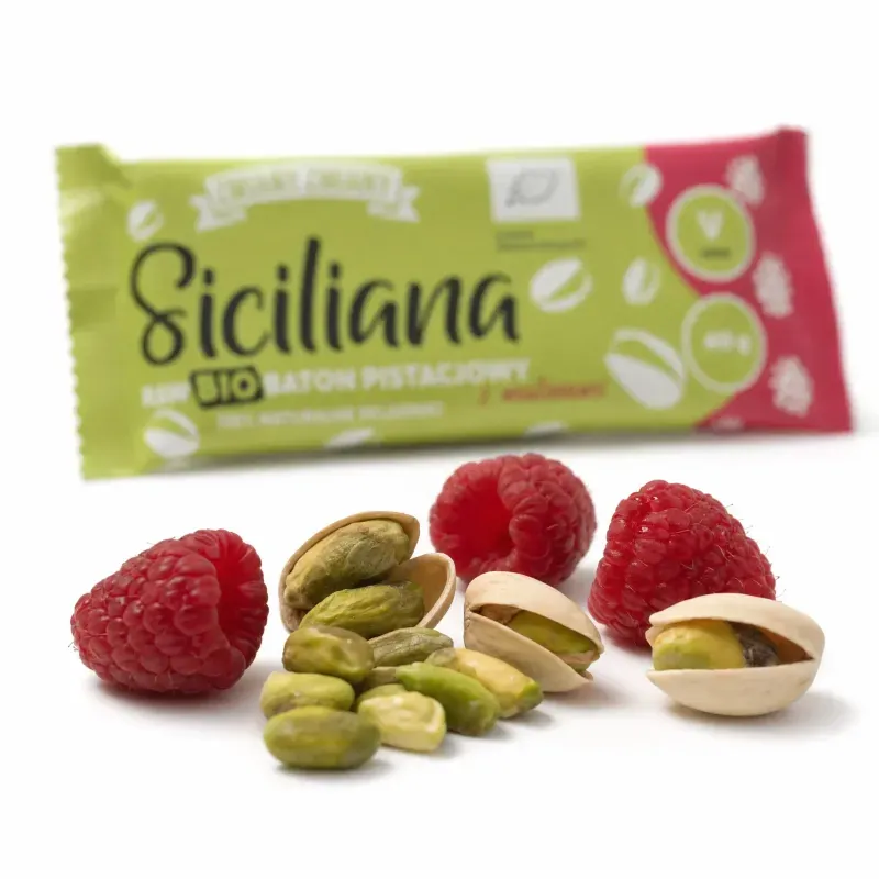 Ingrijire personala si Cosmetice - Sanatate si wellness - Suplimente alimentare - Alte suplimente alimentare - Baton raw BIO cu fistic si zmeura, Siciliana, 40g - Infinity.ro