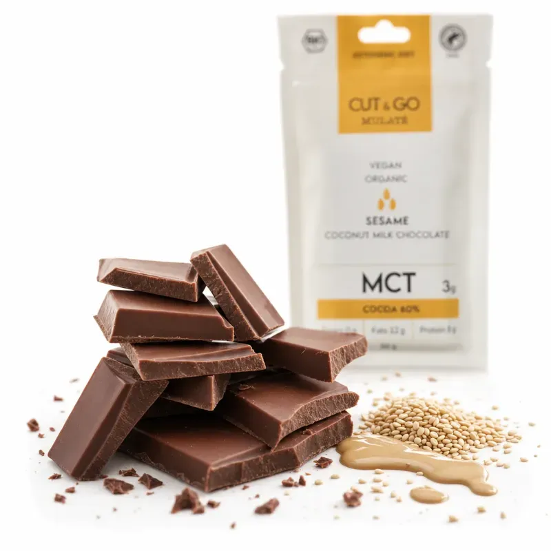 Market - Bacanie - Produse dietetice si naturiste - Ciocolata Cut&go BIO cu lapte, MCT si susan, Mulate, fara zahar, 50g - Infinity.ro