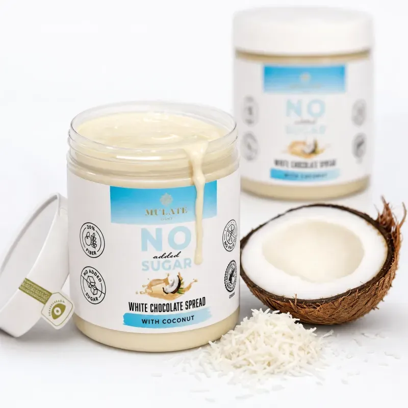 Market - Bacanie - Dulciuri - Ciocolata - Crema tartinabila Mulate ciocolata alba cu cocos, fara zahar 230g - Infinity.ro