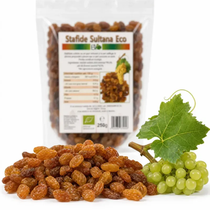 Market - Bacanie - Chipsuri si snacksuri - Fructe uscate - Stafide Sultana aurii, BIO 250g - Infinity.ro