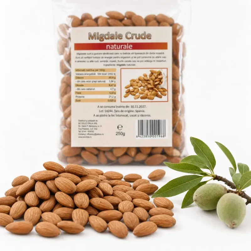 Market - Bacanie - Chipsuri si snacksuri - Alune, fistic si mixuri - Migdale californiene crude, 250g - Infinity.ro