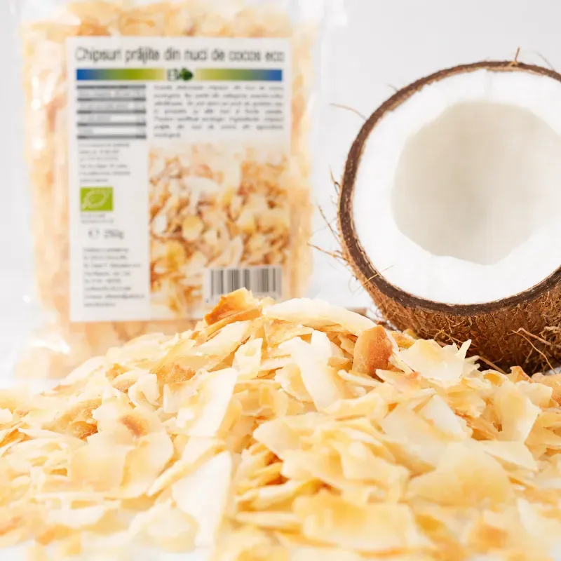 Market - Bacanie - Chipsuri si snacksuri - Chipsuri - Chipsuri prajite din nuci de cocos, BIO, 250g - Infinity.ro