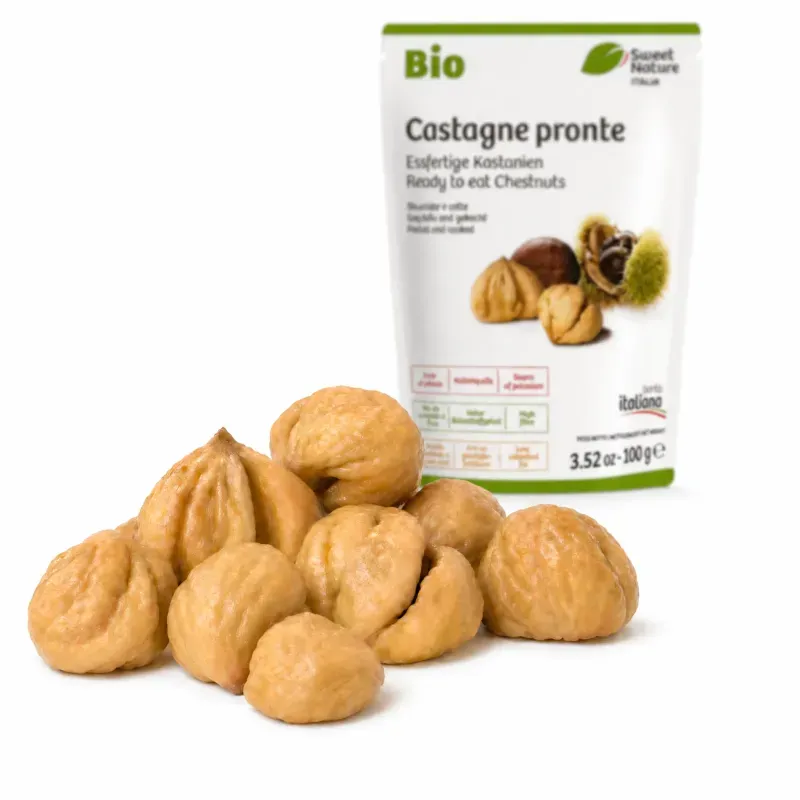 Market - Bacanie - Chipsuri si snacksuri - Fructe uscate - Castane coapte la abur, decojite, BIO, 100g - Infinity.ro
