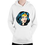 Fashion, accesorii si bijuterii - Copii - Imbracaminte copii - Pulovere si hanorace copii - Hanorac Copii Wonder Woman Head Beautiful Heroes Strong, alb, marime L Copii - Infinity.ro