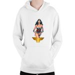 Fashion, accesorii si bijuterii - Copii - Imbracaminte copii - Pulovere si hanorace copii - Hanorac Copii Wonder Women Logo Wings Super Powers, alb, marime L Copii - Infinity.ro