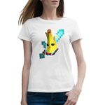 Fashion, accesorii si bijuterii - Femei - Imbracaminte femei - Tricouri si topuri femei - Tricou femei Agent Peely Fortnite Sabie Diamant Minecraft, alb, marime 2XL - Infinity.ro