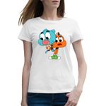 Fashion, accesorii si bijuterii - Femei - Imbracaminte femei - Tricouri si topuri femei - Tricou femei Amazing World of Gumball Darwin, alb, marime 2XL - Infinity.ro