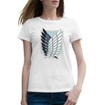 Fashion, accesorii si bijuterii - Femei - Imbracaminte femei - Tricouri si topuri femei - Tricou femei Attack on Titan Scouting Legion Crest Anime Manga, alb, marime 2XL - Infinity.ro