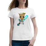 Fashion, accesorii si bijuterii - Femei - Imbracaminte femei - Tricouri si topuri femei - Tricou femei Baby Groot Minecraft Diamond Sword Bebe, alb, marime 2XL - Infinity.ro