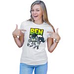 Fashion, accesorii si bijuterii - Femei - Imbracaminte femei - Tricouri si topuri femei - Tricou Femei Ben10 Wolf Logo Cartoon Alien, alb,  marime 2XL - Infinity.ro