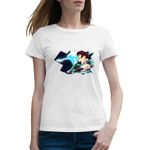 Fashion, accesorii si bijuterii - Femei - Imbracaminte femei - Tricouri si topuri femei - Tricou femei Demon Slayer Tanjiro Attack Kimetsu no Yaiba, alb, marime 2XL - Infinity.ro