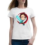 Fashion, accesorii si bijuterii - Femei - Imbracaminte femei - Tricouri si topuri femei - Tricou femei Demon Slayer Tanjiro Minecraft, alb, marime 2XL - Infinity.ro