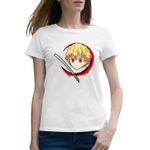 Fashion, accesorii si bijuterii - Femei - Imbracaminte femei - Tricouri si topuri femei - Tricou femei Demon Slayer Zenitsu Agatsuma Bebe Karate, alb, marime 2XL - Infinity.ro