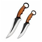 Sport si Outdoor - Camping - Cutite, bricege si accesorii - Cutite si bricege - Set doua cutite supravietuire DEPOX®, lama din otel inoxidabil, maner din lemn, teaca piele naturala, 27 cm/20 cm - Infinity.ro