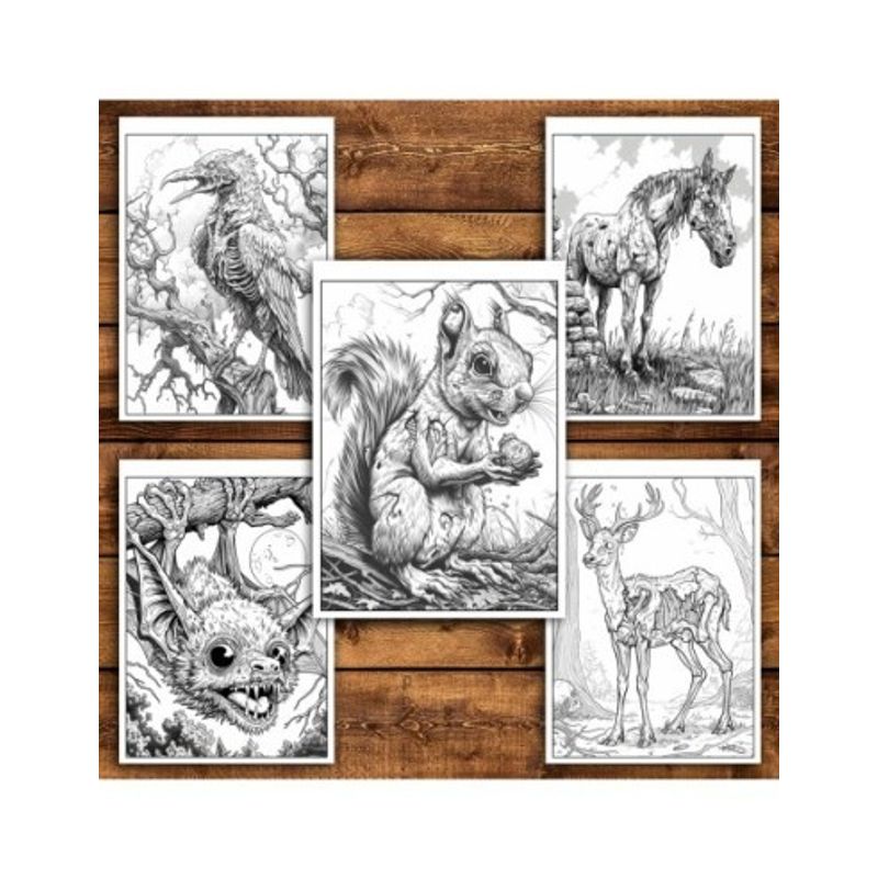 Carti si Birotica - Carti - Carti pentru copii - Carti de colorat - Carte de colorat antistres , 25 de ilustratii Animale Zombie, 56 pagini, A5 - Infinity.ro