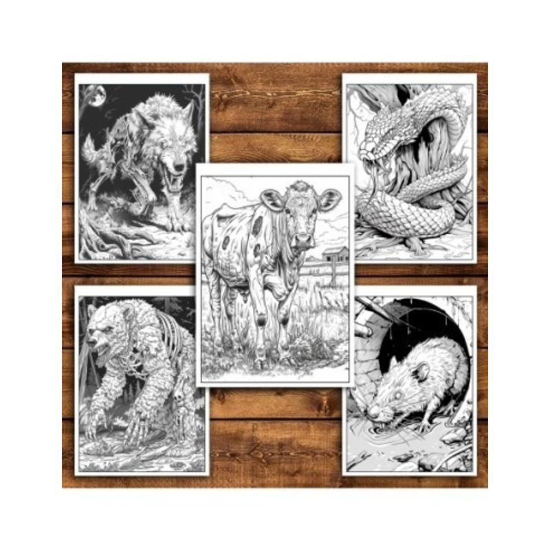 Carti si Birotica - Carti - Carti pentru copii - Carti de colorat - Carte de colorat antistres , 25 de ilustratii Animale Zombie, 56 pagini, A5 - Infinity.ro