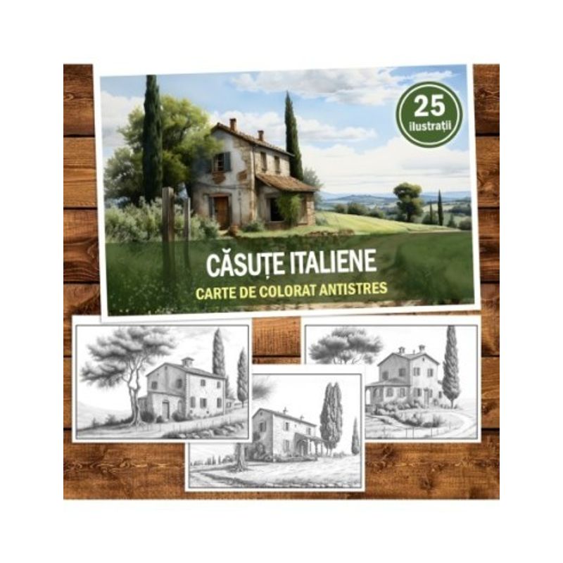 Carti si Birotica - Carti - Carti pentru copii - Carti de colorat - Carte de colorat antistres , 25 de ilustratii Casute Italiene, 56 pagini, A5 - Infinity.ro
