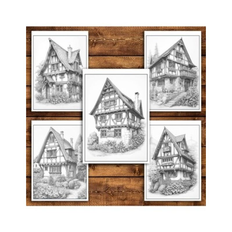 Carti si Birotica - Carti - Carti pentru copii - Carti de colorat - Carte de colorat antistres , 25 de ilustratii Casute Bavareze, 56 pagini, A5 - Infinity.ro