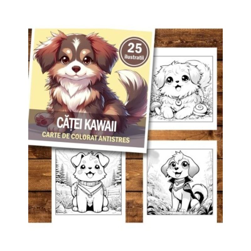 Carti si Birotica - Carti - Carti pentru copii - Carti de colorat - Carte de colorat antistres , 25 de ilustratii Catei Kawaii, 56 pagini, A5 - Infinity.ro