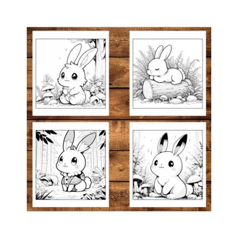 Carti si Birotica - Carti - Carti pentru copii - Carti de colorat - Carte de colorat antistres , 25 de ilustratii Iepurasi Kawaii, 56 pagini, A5 - Infinity.ro