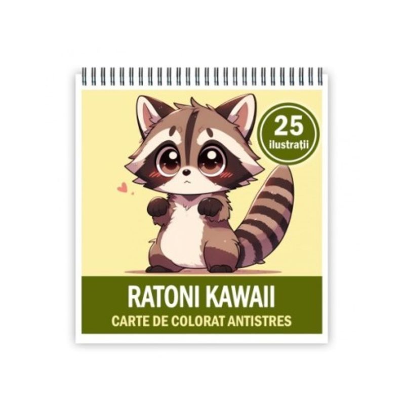 Carti si Birotica - Carti - Carti pentru copii - Carti de colorat - Carte de colorat antistres , 25 de ilustratii Ratoni Kawaii, 56 pagini, A5 - Infinity.ro