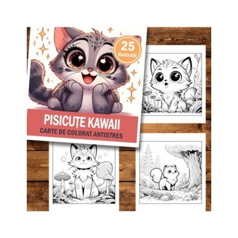 Carti si Birotica - Carti - Carti pentru copii - Carti de colorat - Carte de colorat antistres , 25 de ilustratii Pisicute Kawaii, 56 pagini, A5 - Infinity.ro