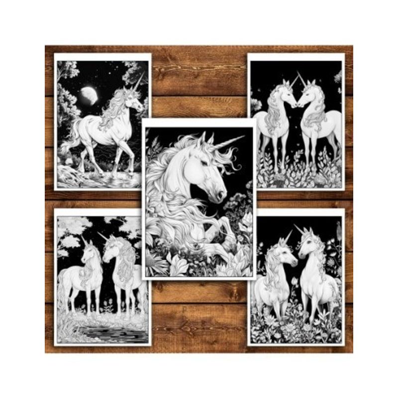 Carti si Birotica - Carti - Carti pentru copii - Carti de colorat - Carte de colorat antistres , 29 de ilustratii Unicorni pe cerul noptii, 64 pagini, A5 - Infinity.ro
