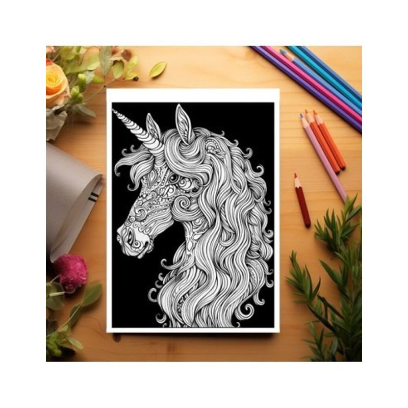 Carti si Birotica - Carti - Carti pentru copii - Carti de colorat - Carte de colorat antistres , 29 de ilustratii Unicorni pe cerul noptii, 64 pagini, A5 - Infinity.ro
