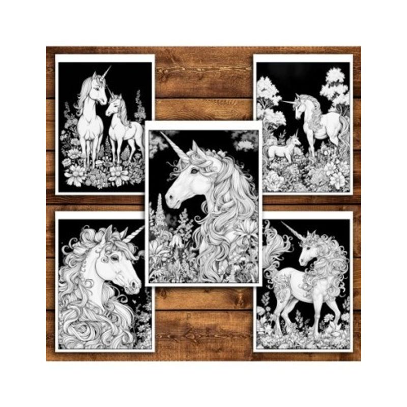 Carti si Birotica - Carti - Carti pentru copii - Carti de colorat - Carte de colorat antistres , 29 de ilustratii Unicorni pe cerul noptii, 64 pagini, A5 - Infinity.ro