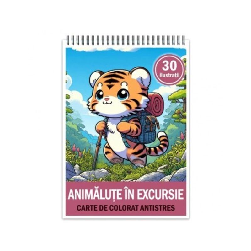 Carti si Birotica - Carti - Carti pentru copii - Carti de colorat - Carte de colorat antistres , 30 de ilustratii Animalute in Excursie, 66 pagini, A5 - Infinity.ro