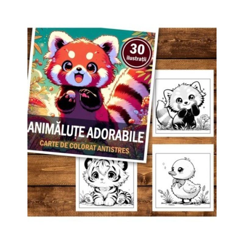 Carti si Birotica - Carti - Carti pentru copii - Carti de colorat - Carte de colorat antistres , 30 de ilustratii Animalute Adorabile, 66 pagini, A5 - Infinity.ro