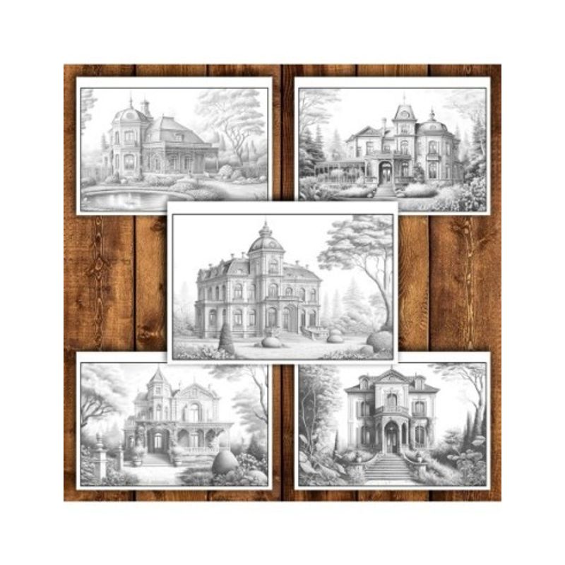 Carti si Birotica - Carti - Carti pentru copii - Carti de colorat - Carte de colorat antistres , 25 de ilustratii Vile de lux, 56 pagini, A5 - Infinity.ro