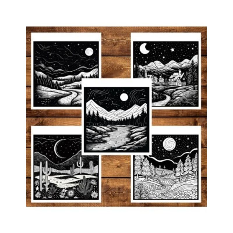 Carti si Birotica - Carti - Carti pentru copii - Carti de colorat - Carte de colorat antistres , 26 de ilustratii Peisaje Nocturne - Volumul II, 58 pagini, A5 - Infinity.ro