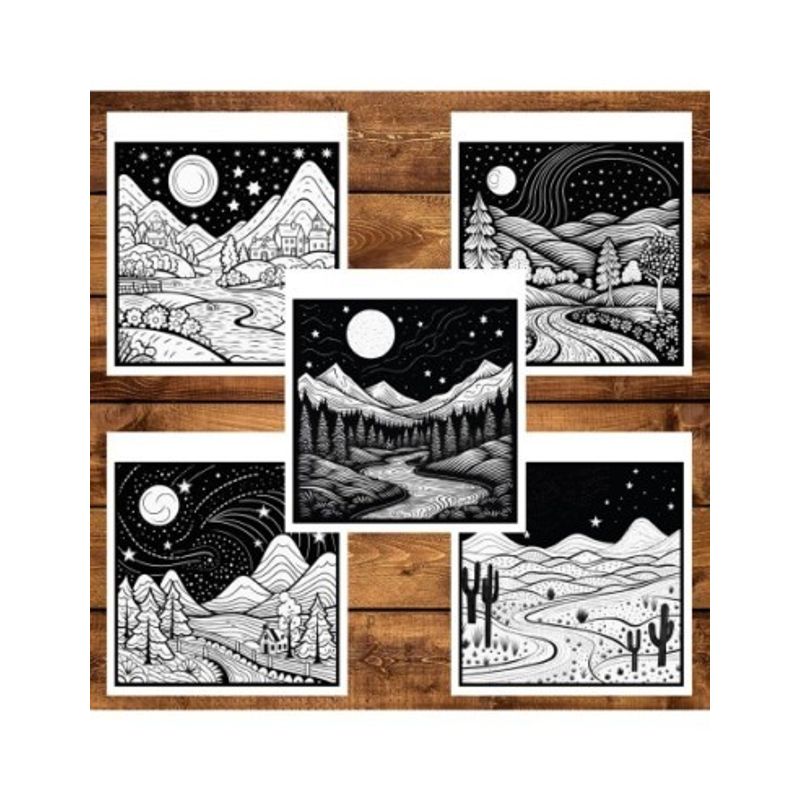 Carti si Birotica - Carti - Carti pentru copii - Carti de colorat - Carte de colorat antistres , 26 de ilustratii Peisaje Nocturne - Volumul II, 58 pagini, A5 - Infinity.ro