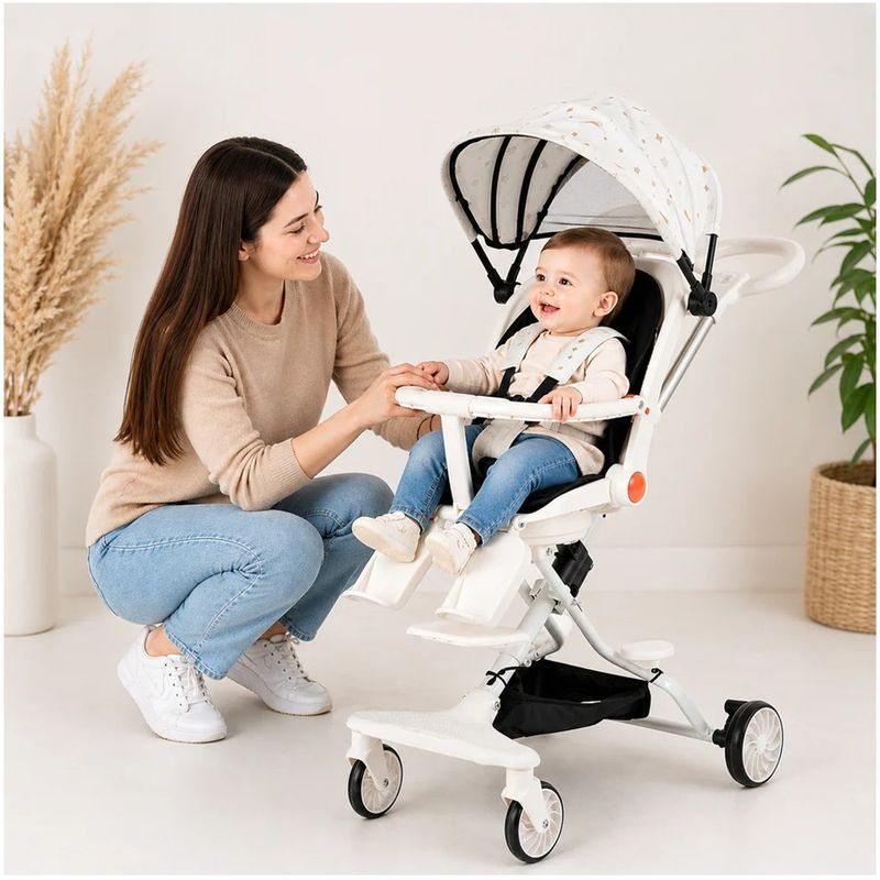 Jucarii, Copii si Bebe - Carucioare si articole de transport - Carucioare - Carucioare sport - Carucior Sport Pliabil KD-2012 Reversibil 360° pentru copii, 6–36 luni, alb - Infinity.ro