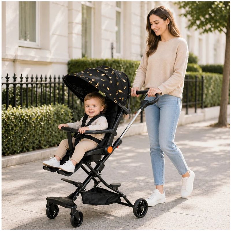 Jucarii, Copii si Bebe - Carucioare si articole de transport - Carucioare - Carucioare sport - Carucior Sport Pliabil KD-2012 Reversibil 360° pentru copii, 6–36 luni, negru - Infinity.ro