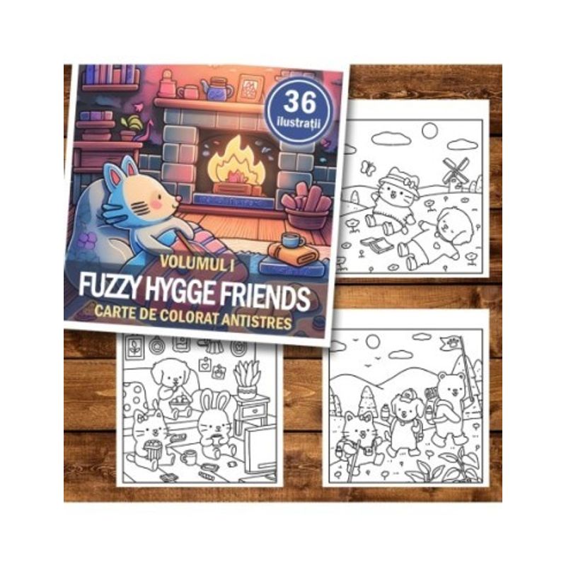 Carti si Birotica - Carti - Carti pentru copii - Carti de colorat - Carte de colorat antistres , 36 de ilustratii Fuzzy Hygge Friends - Volumul I, 78 pagini, A5 - Infinity.ro