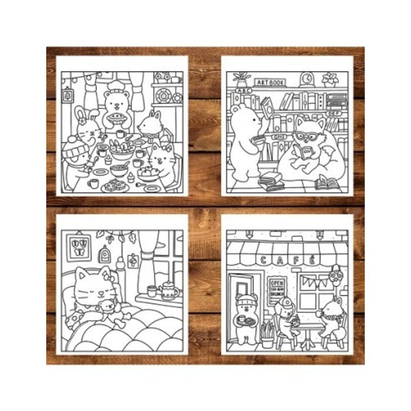 Carti si Birotica - Carti - Carti pentru copii - Carti de colorat - Carte de colorat antistres , 36 de ilustratii Fuzzy Hygge Friends - Volumul I, 78 pagini, A5 - Infinity.ro