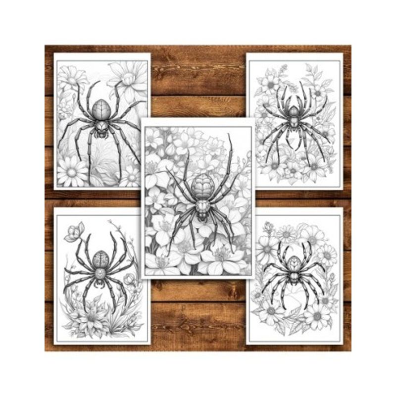 Carti si Birotica - Carti - Carti pentru copii - Carti de colorat - Carte de colorat antistres , 36 de ilustratii Paianjeni si Flori, 78 pagini, A5 - Infinity.ro