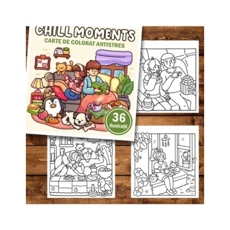 Carti si Birotica - Carti - Carti pentru copii - Carti de colorat - Carte de colorat antistres , 35 de ilustratii Chill Moments, 76 pagini, A5 - Infinity.ro