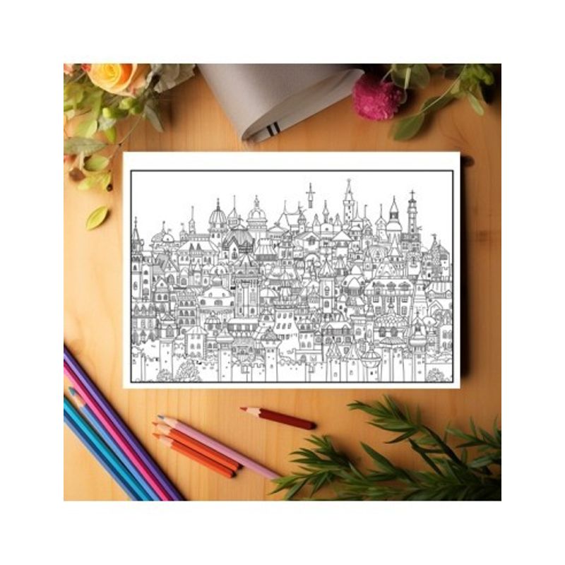 Carti si Birotica - Carti - Carti pentru copii - Carti de colorat - Carte de colorat antistres , 38 de ilustratii Orasele Inghesuite, 82 pagini, A5 - Infinity.ro